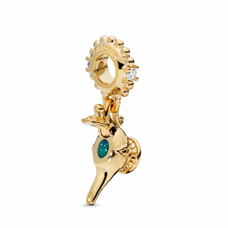 Pandora Disneyr Magic Lamp Dangle Charm - 18ct Gold Plated/Enamel/Green/Cubic Zirconia - Canada | DU